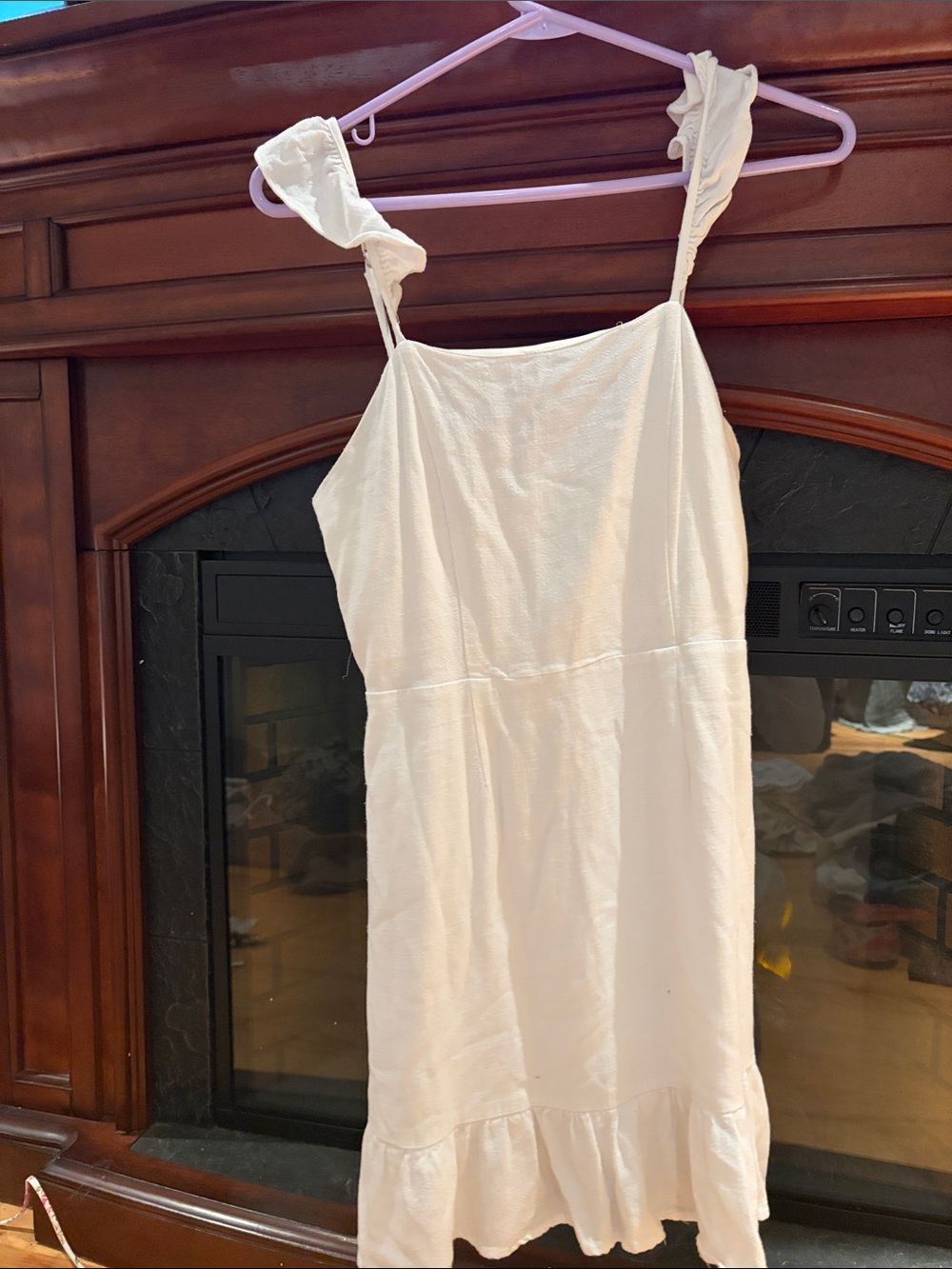 Women’s Cream Slip Dress with Ruffle Straps
